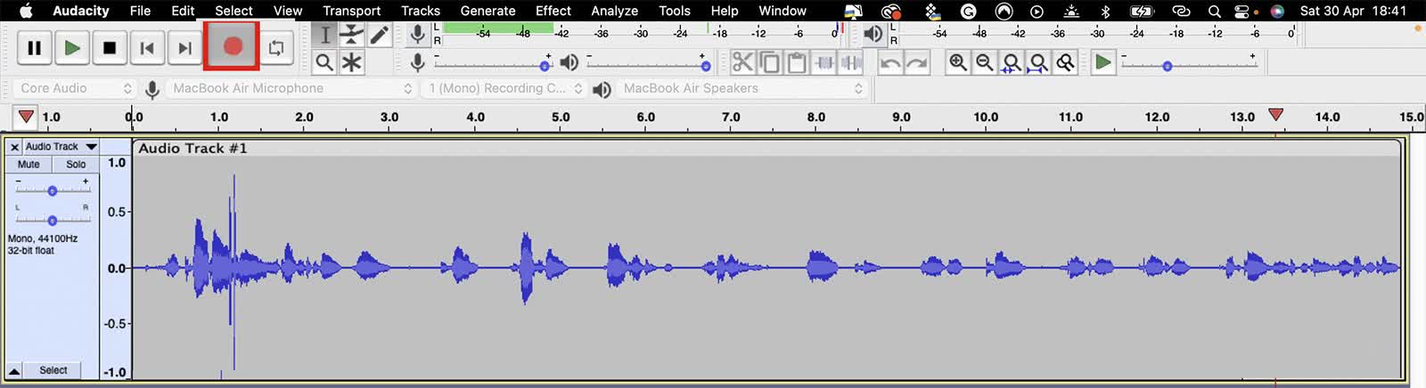 Audacity Record button