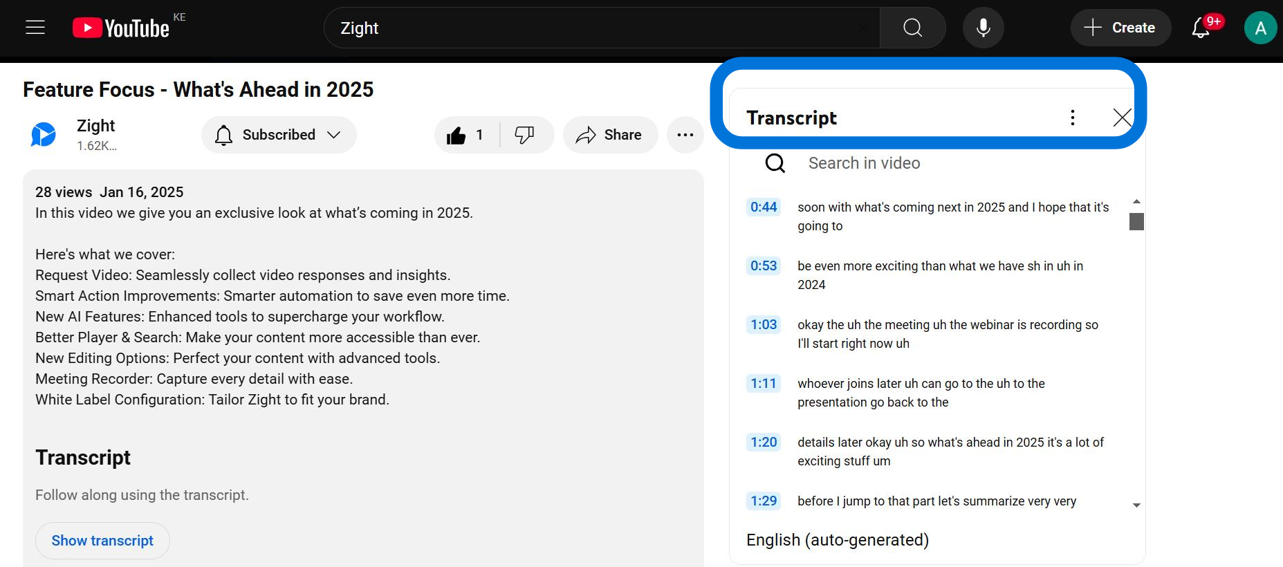 Youtube transcript