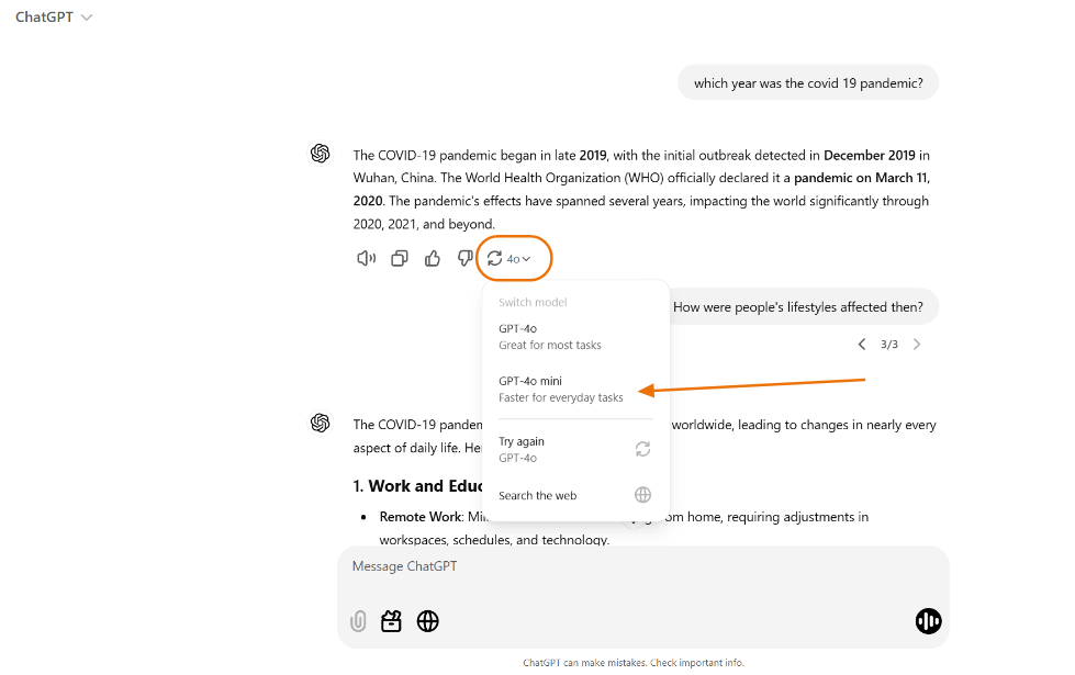 choose a different ChatGPT model
