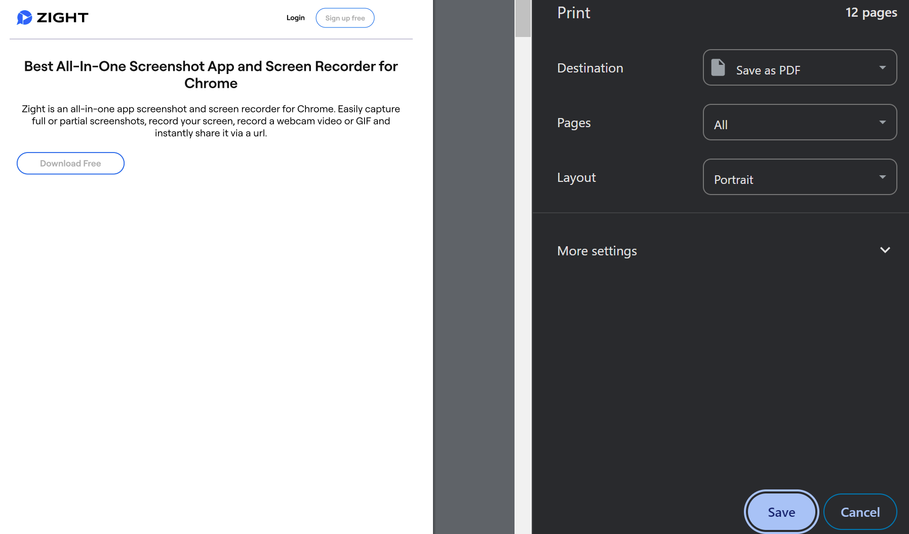 Taking a screenshot of the entire page with Print on Chrome