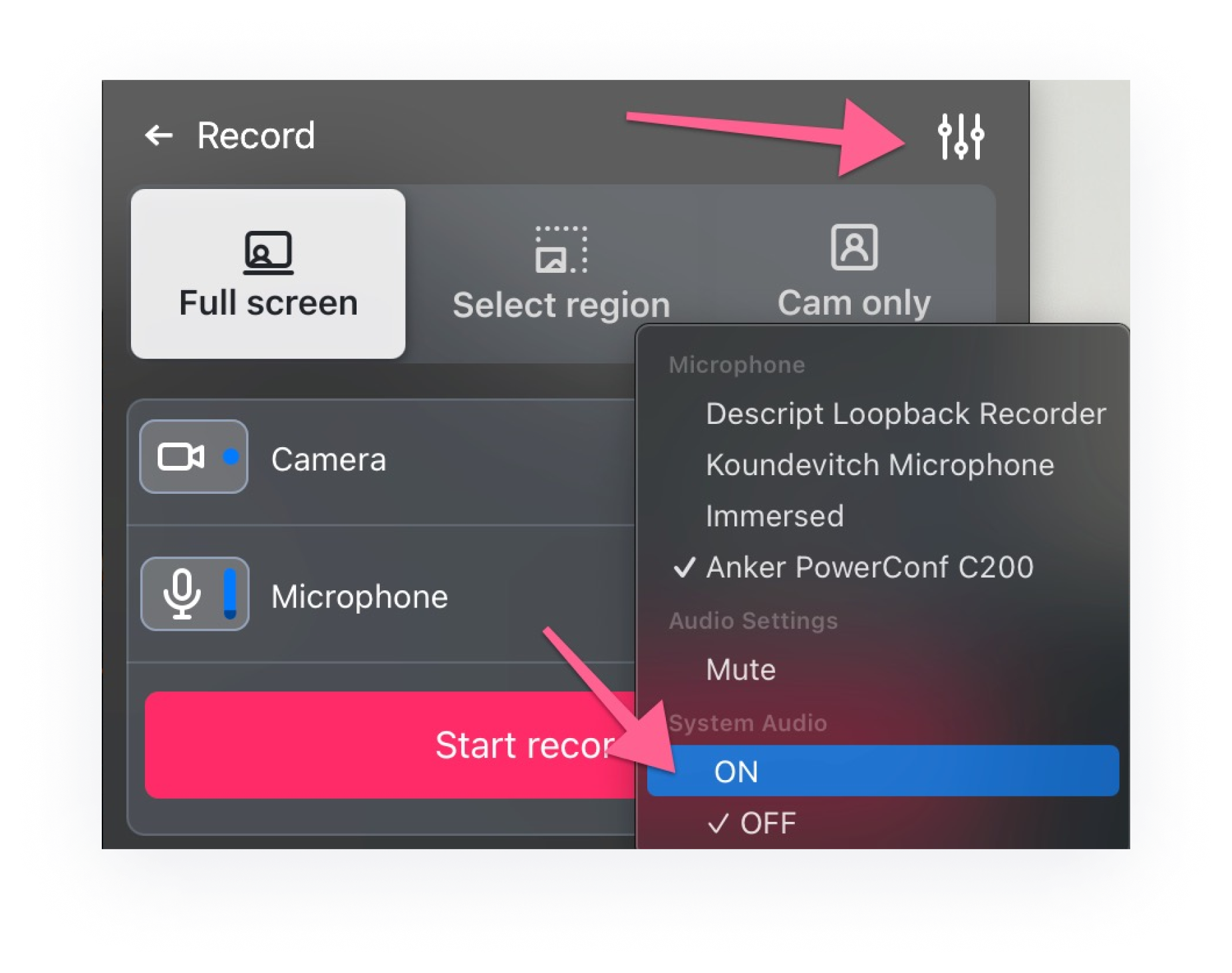 Toggling On/Off Recording System Audio When Recording Live on Zight - Mac