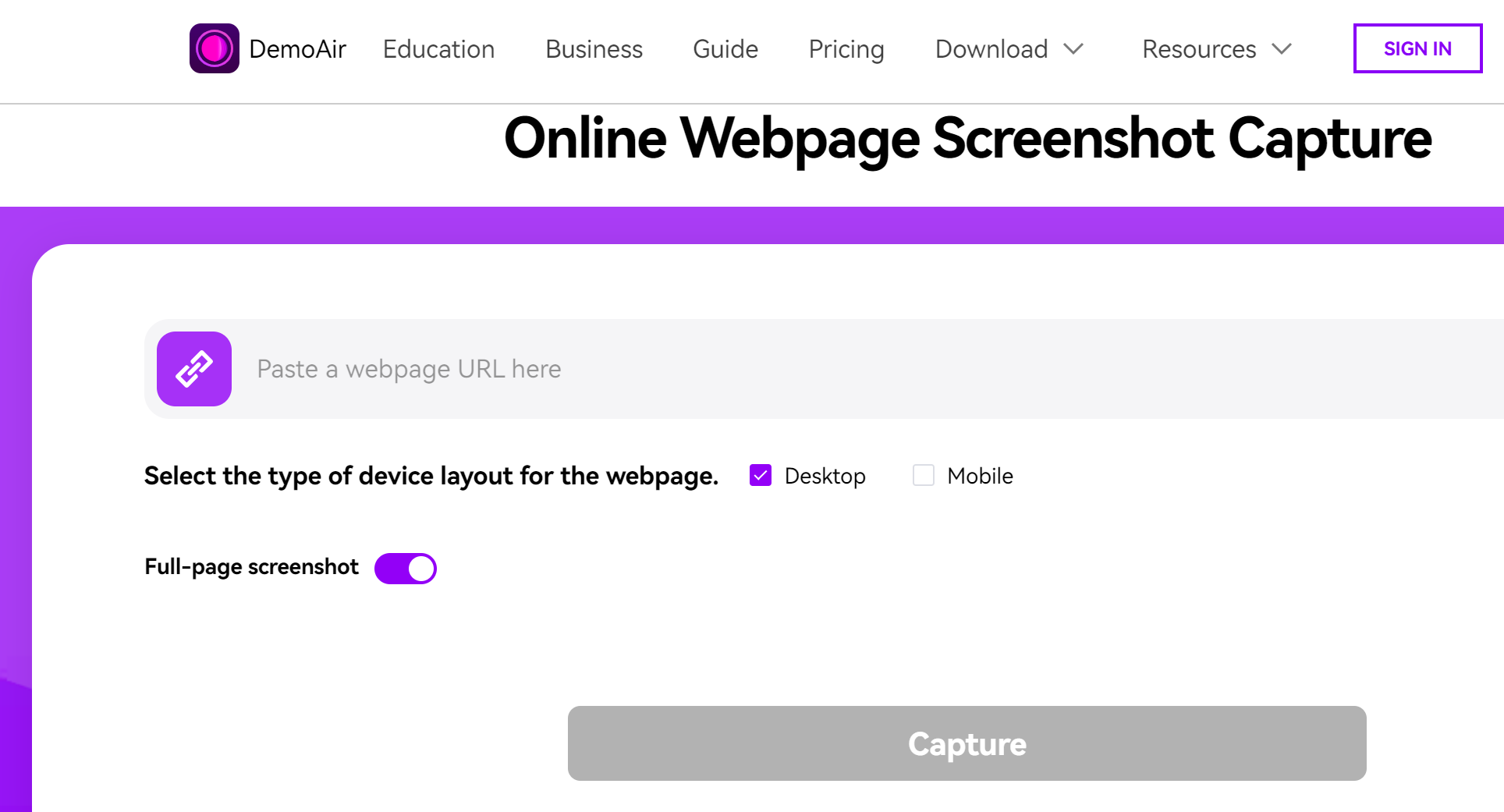 The DemoAir scrolling screenshot tool