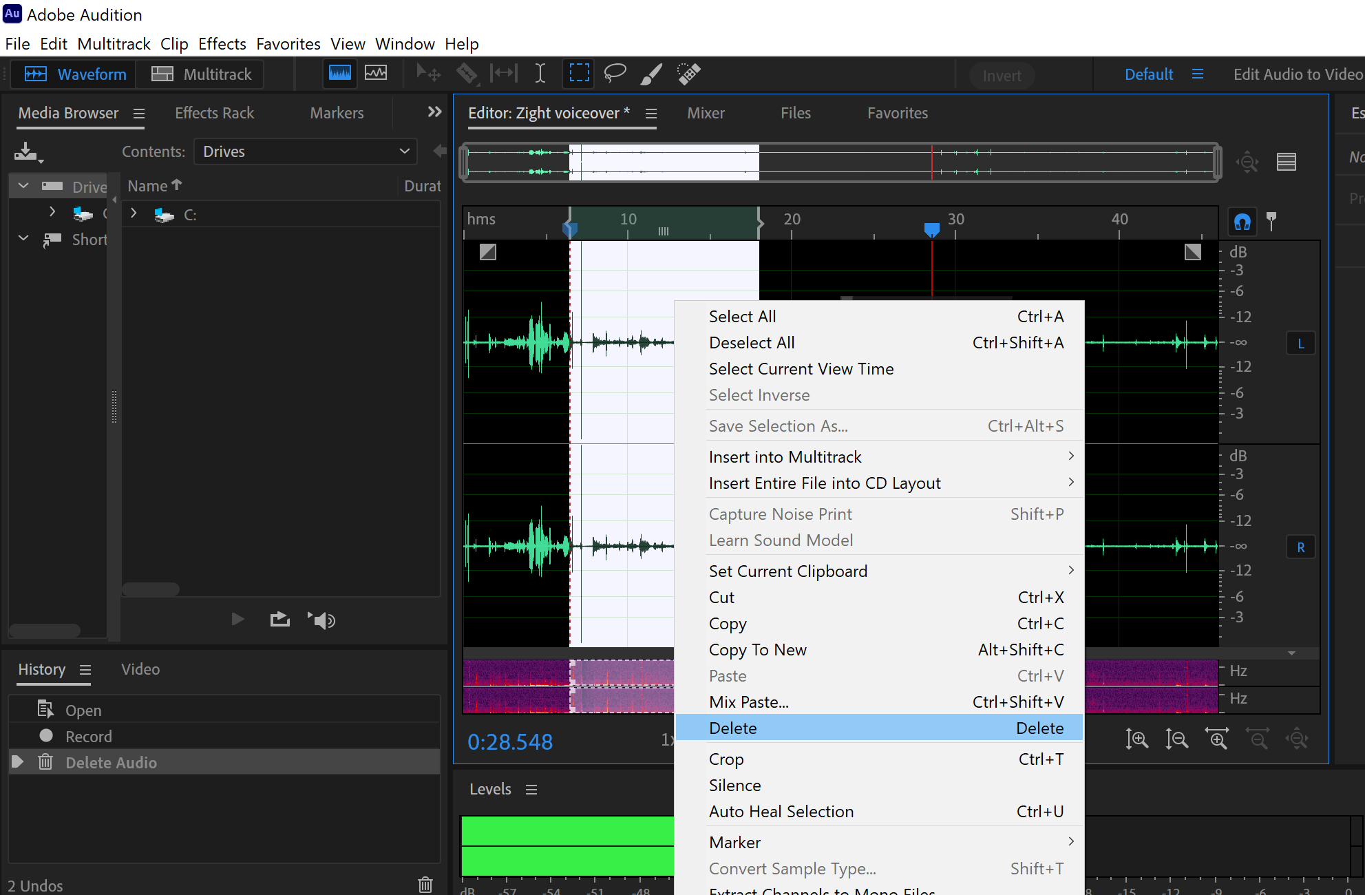 Record a Voice Over with Adobe audition