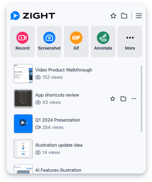 zight screen recording menu